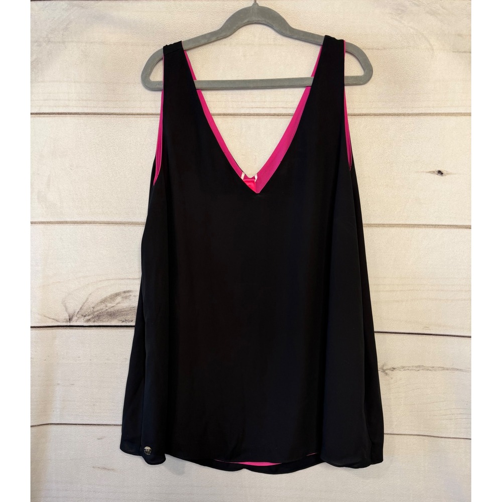 Lilly Pulitzer Reversible V Neck Tank Top Bright Pink Black Size M - Picture 7 of 7